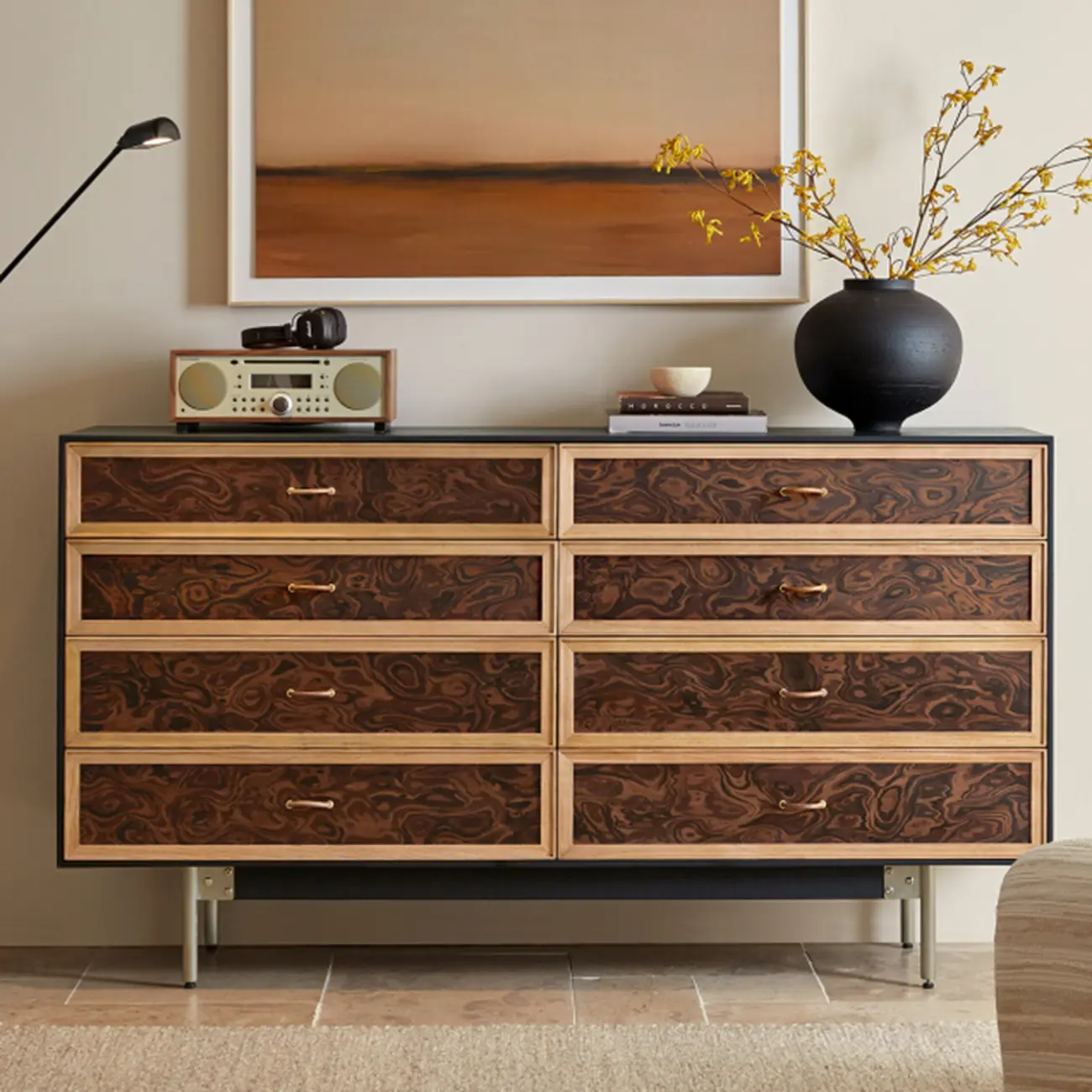 Modern Horizontal 8-drawer Red Oak Wood Dresser with Legs Image - 1 | homeyfad