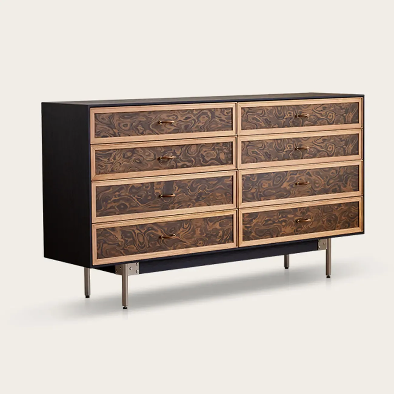 Modern Horizontal 8-drawer Red Oak Wood Dresser with Legs Image - 10