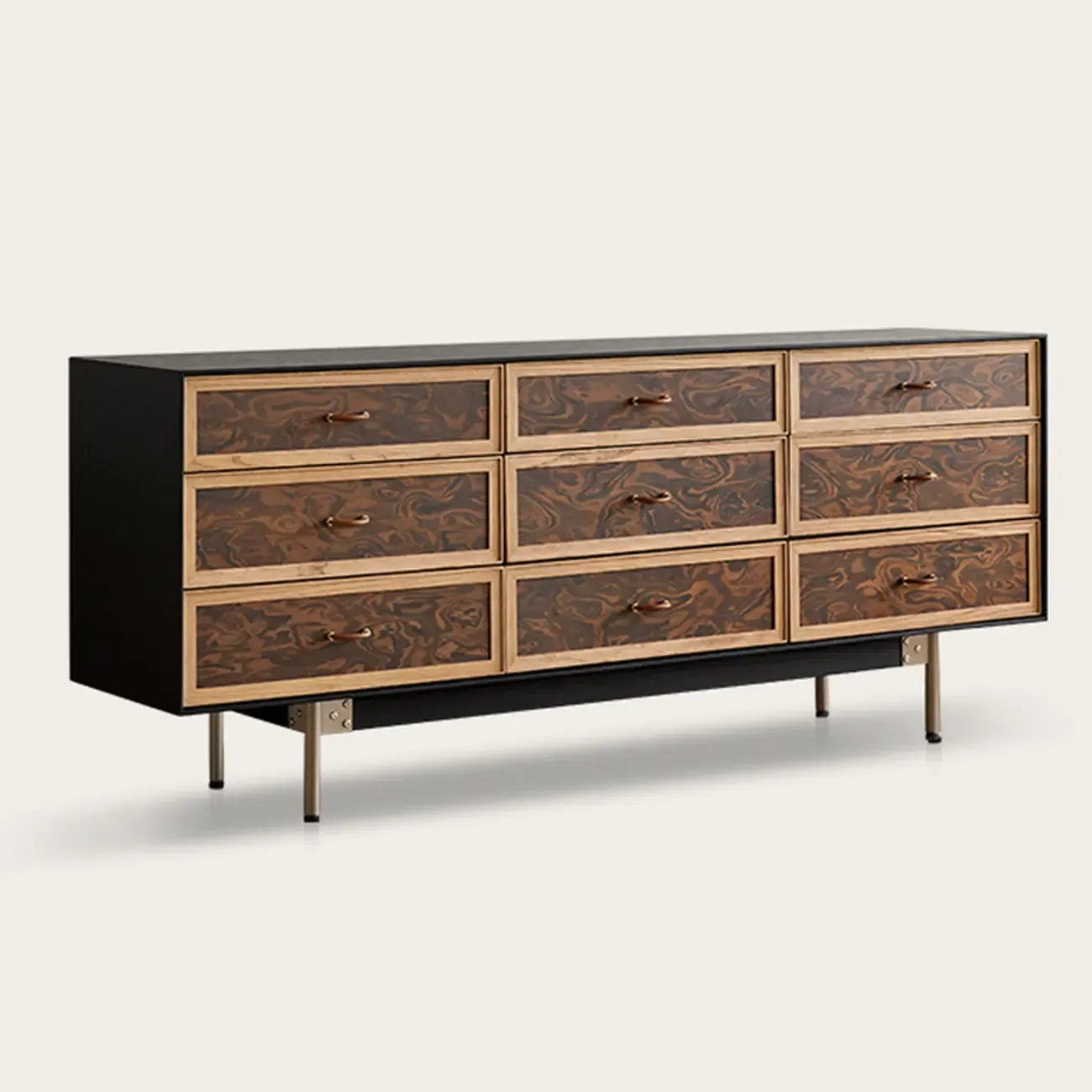 Modern Horizontal 8-drawer Red Oak Wood Dresser with Legs Image - 11