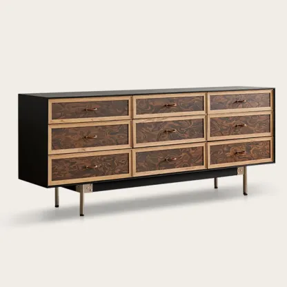 Modern Horizontal 8-drawer Red Oak Wood Dresser with Legs Image - 11