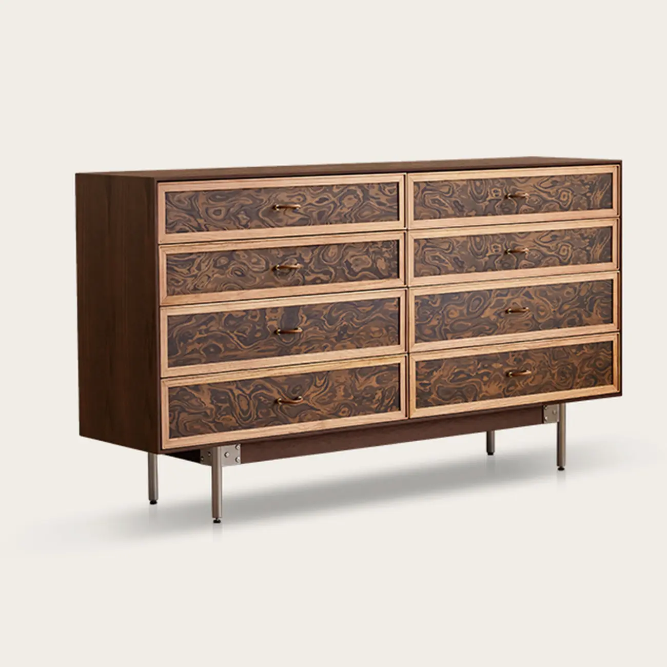 Modern Horizontal 8-drawer Red Oak Wood Dresser with Legs Image - 13 | homeyfad