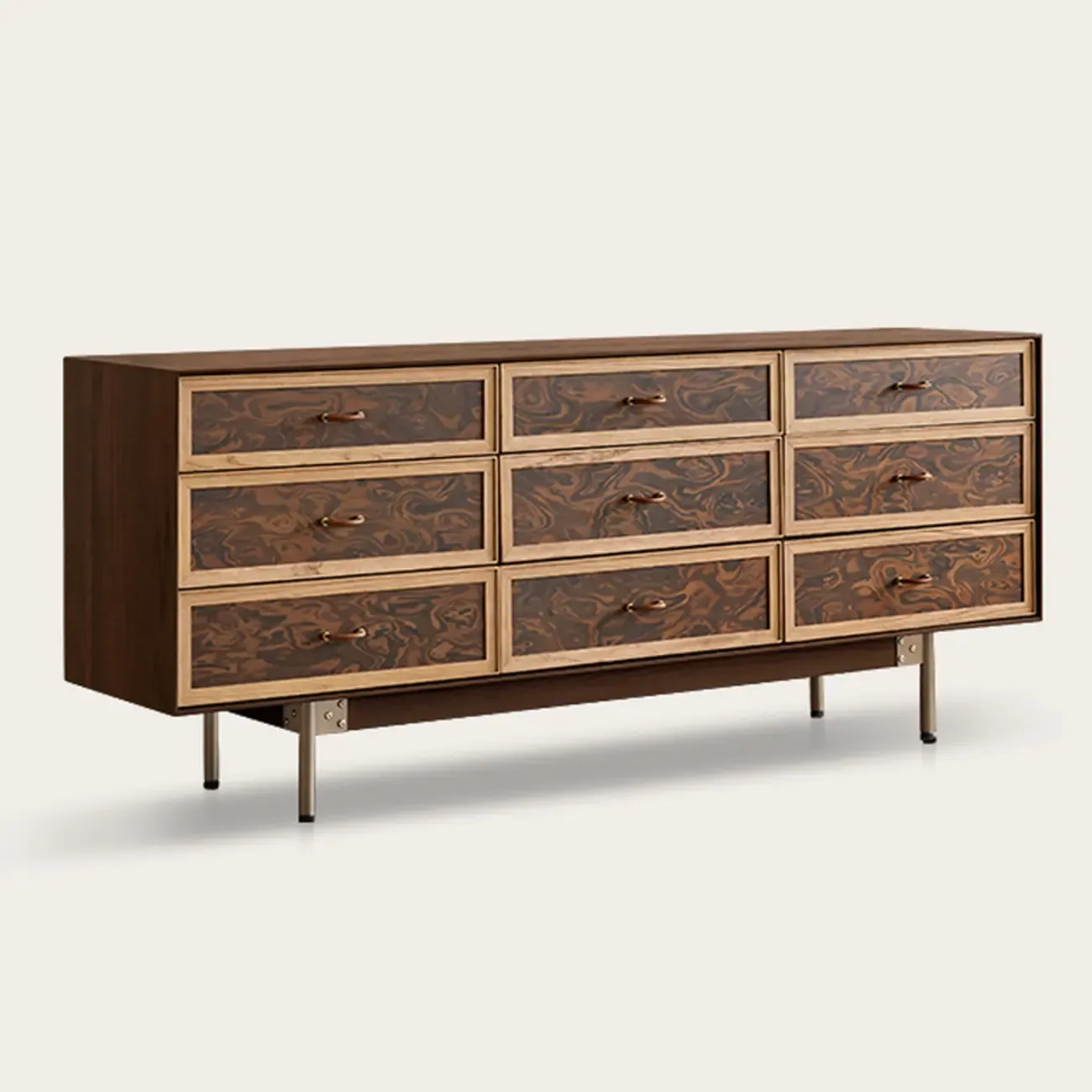 Modern Horizontal 8-drawer Red Oak Wood Dresser with Legs Image - 14