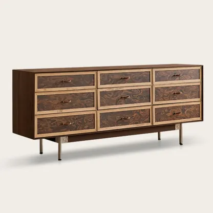 Modern Horizontal 8-drawer Red Oak Wood Dresser with Legs Image - 14