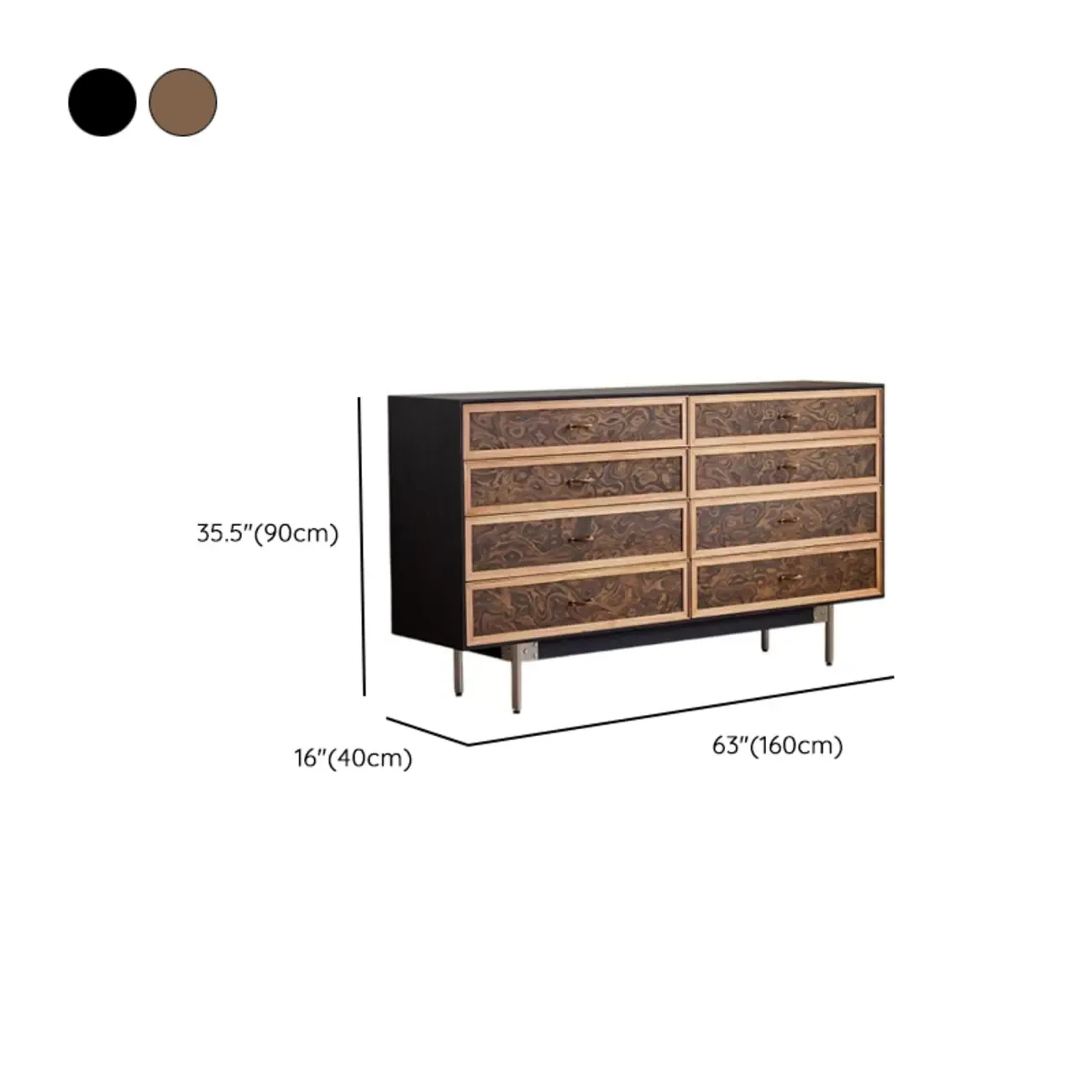 Modern Horizontal 8-drawer Red Oak Wood Dresser with Legs #size