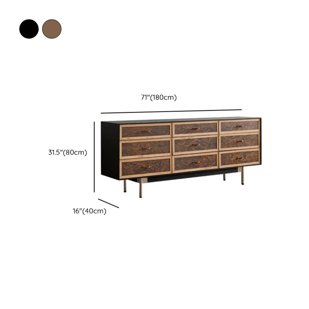 Modern Horizontal 8-drawer Red Oak Wood Dresser with Legs Image - 17 | homeyfad