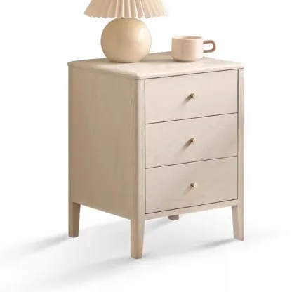 Narrow Modern Wooden Nightstand with 3 Drawers Image - 14