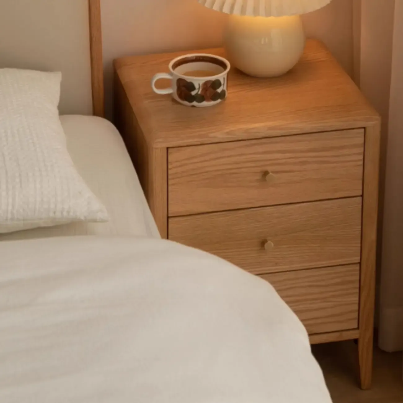 Narrow Modern Wooden Nightstand with 3 Drawers Image - 5