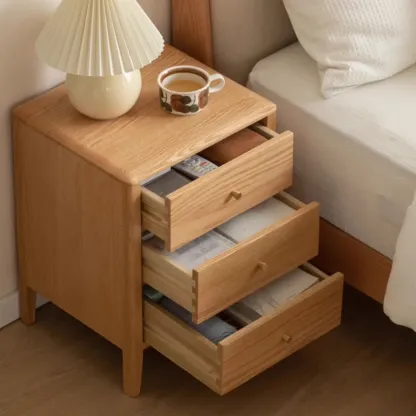 Narrow Modern Wooden Nightstand with 3 Drawers Image - 3