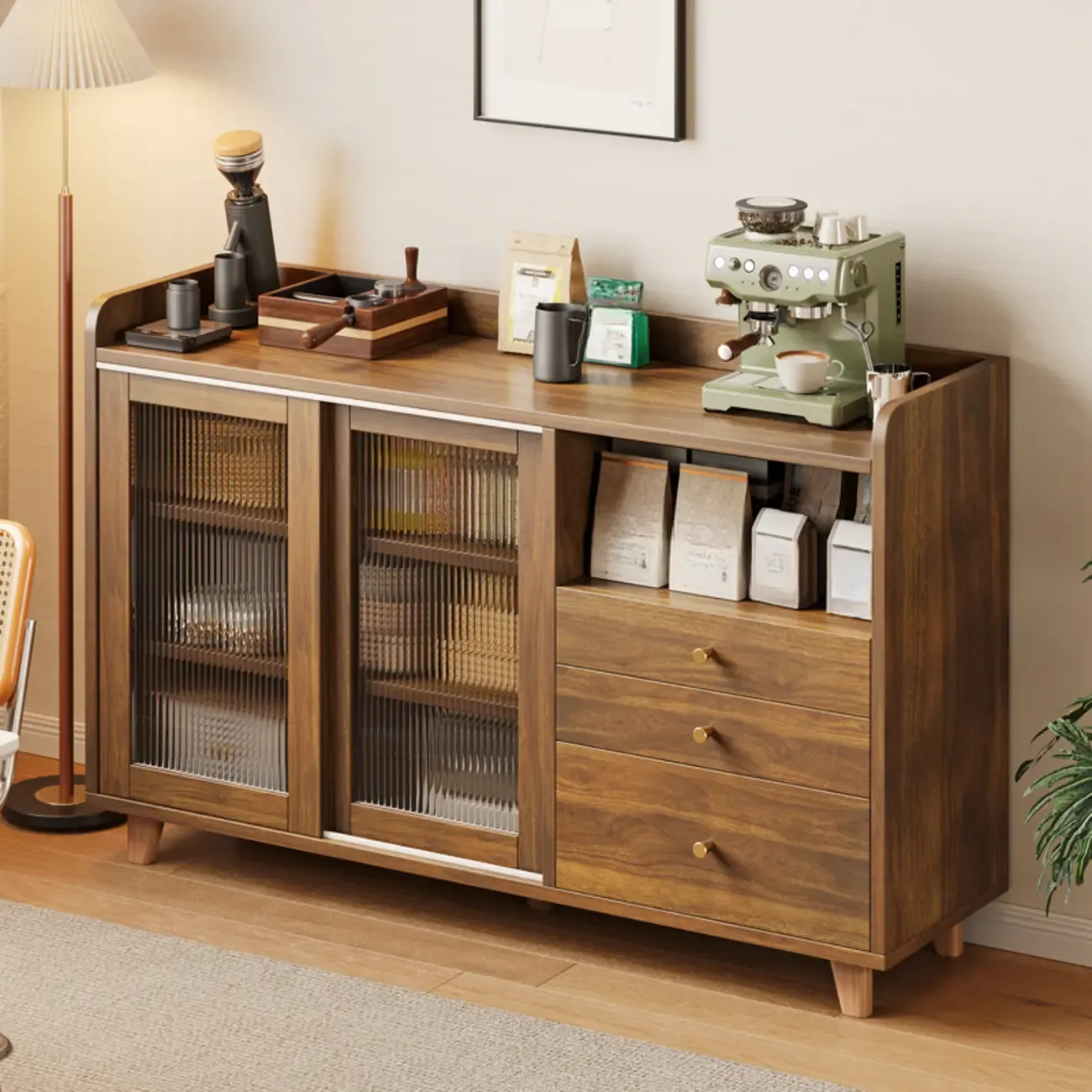 Modern Slab Sideboard with Sliding Doors Image - 1