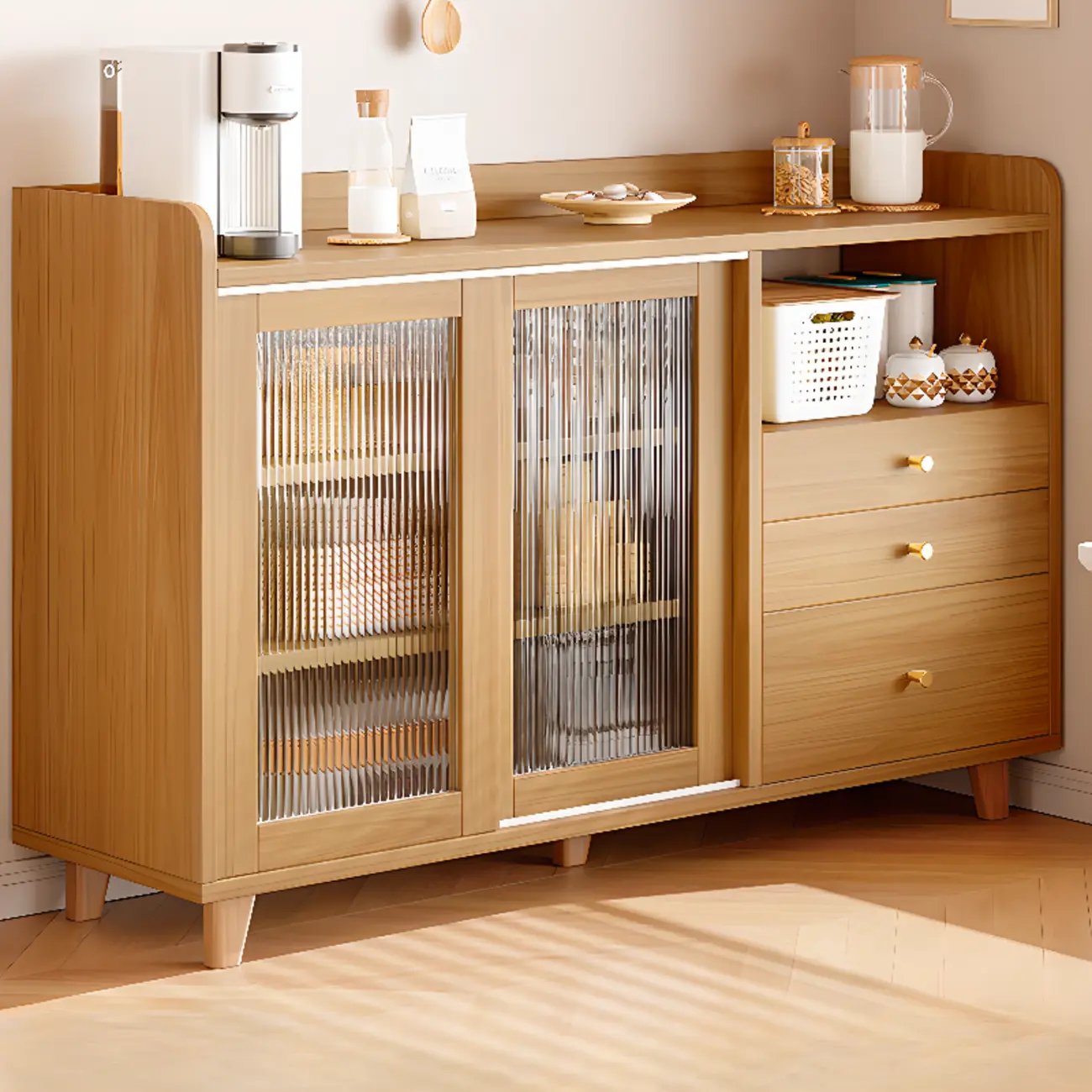 Modern Slab Sideboard with Sliding Doors Image - 2 | homeyfad