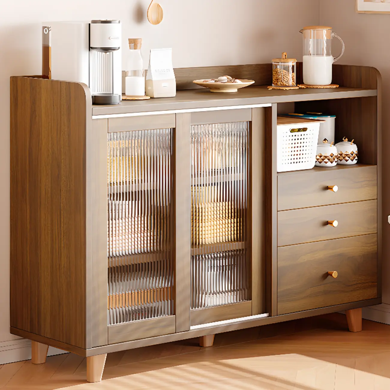 Modern Slab Sideboard with Sliding Doors Image - 3 | homeyfad