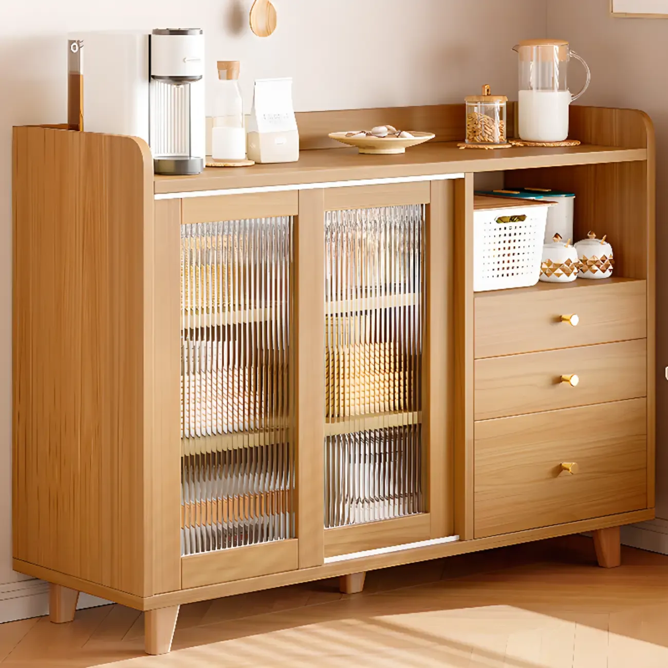 Modern Slab Sideboard with Sliding Doors Image - 5