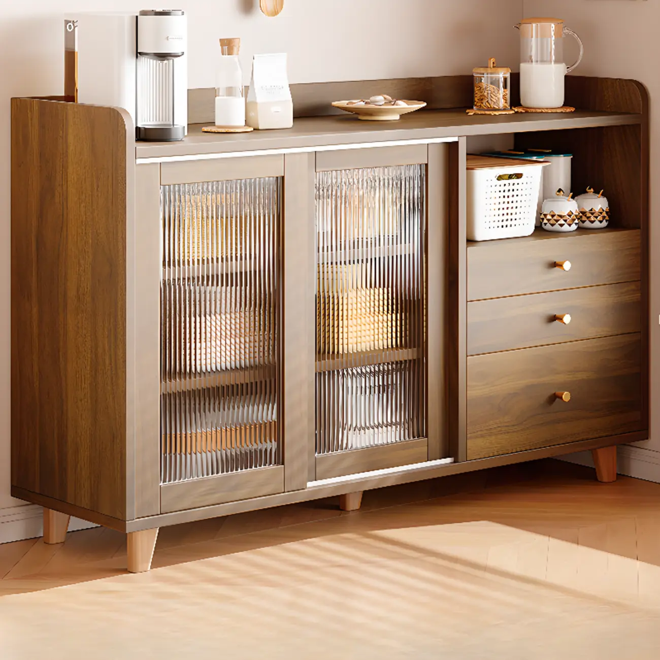 Modern Slab Sideboard with Sliding Doors Image - 11 | homeyfad