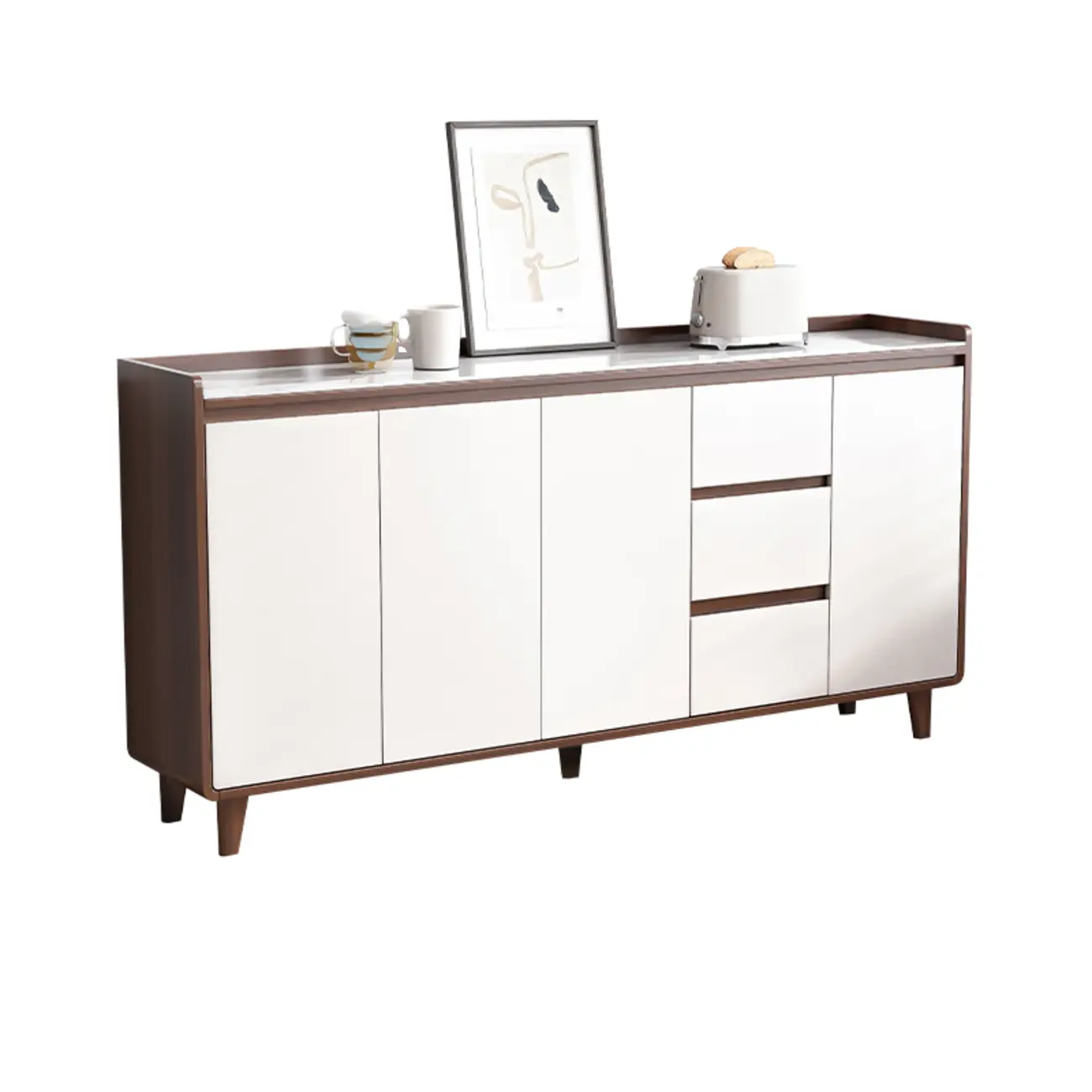 Modern Wood Buffet Stone Top Sideboard Storage Image - 2 | homeyfad