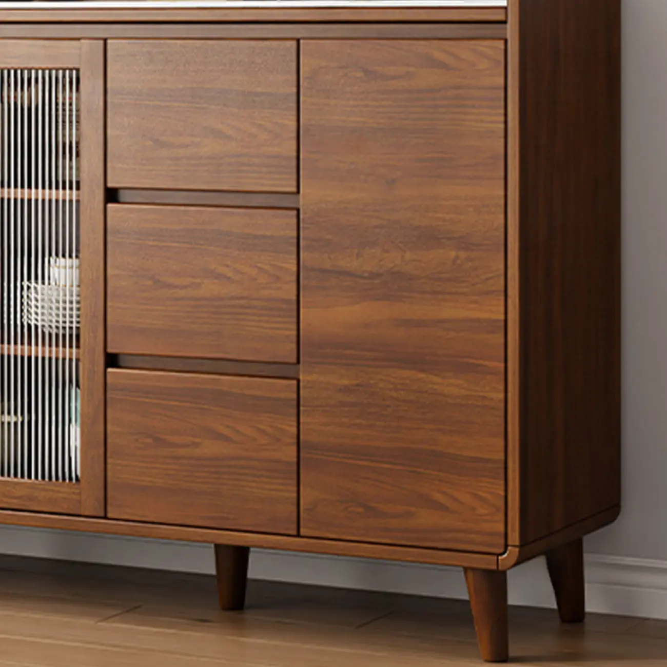 Modern Wood Buffet Stone Top Sideboard Storage Image - 3 | homeyfad