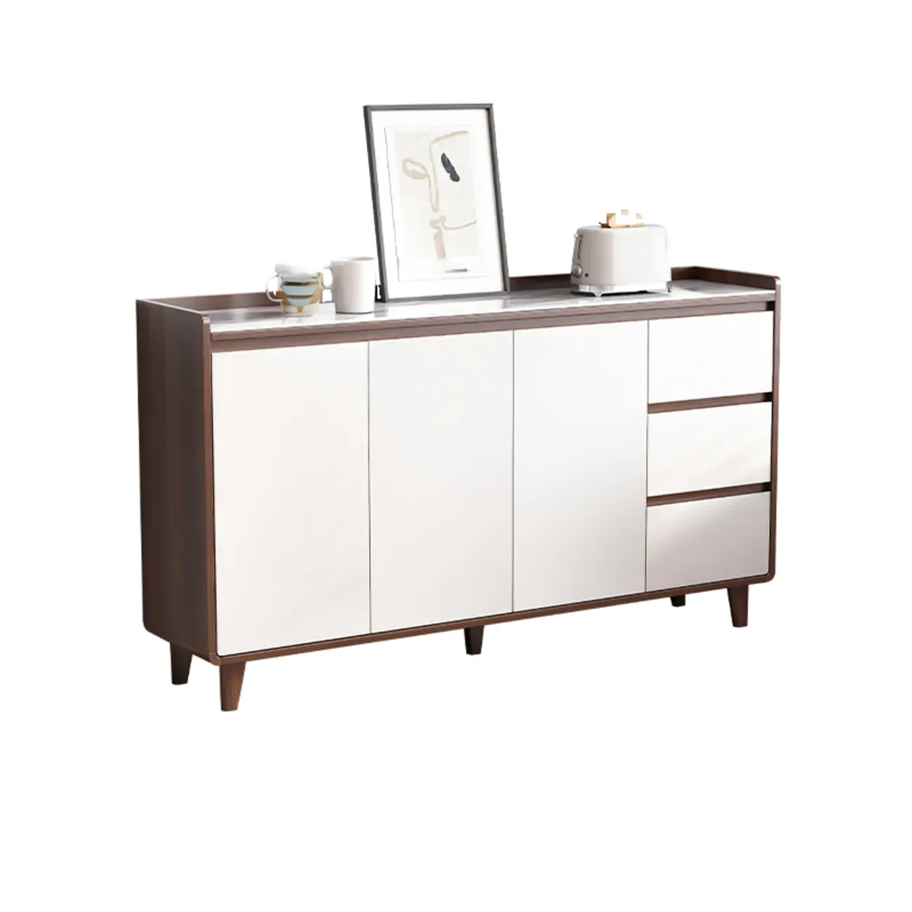 Modern Wood Buffet Stone Top Sideboard Storage Image - 4 | homeyfad