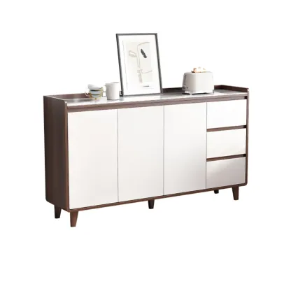 Modern Wood Buffet Stone Top Sideboard Storage Image - 4