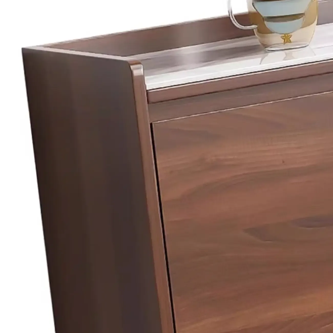 Modern Wood Buffet Stone Top Sideboard Storage Image - 5