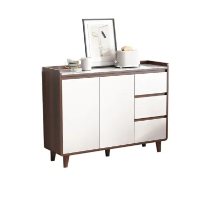 Modern Wood Buffet Stone Top Sideboard Storage Image - 6