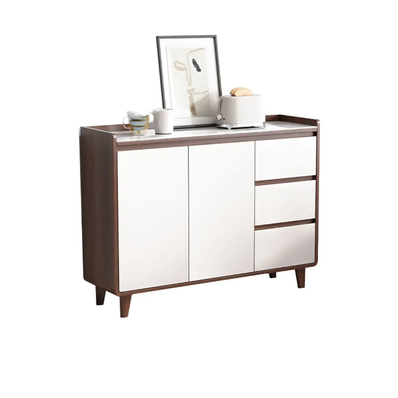 Modern Wood Buffet Stone Top Sideboard Storage Image - 8