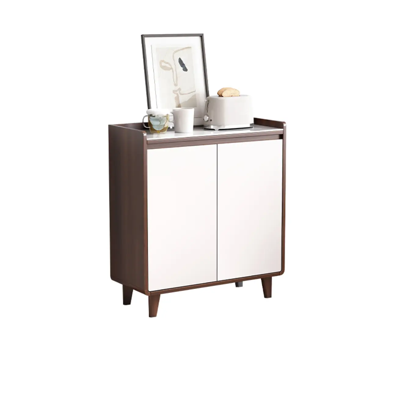 Modern Wood Buffet Stone Top Sideboard Storage Image - 9 | homeyfad