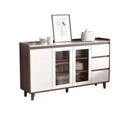 Modern Wood Buffet Stone Top Sideboard Storage Image - 12