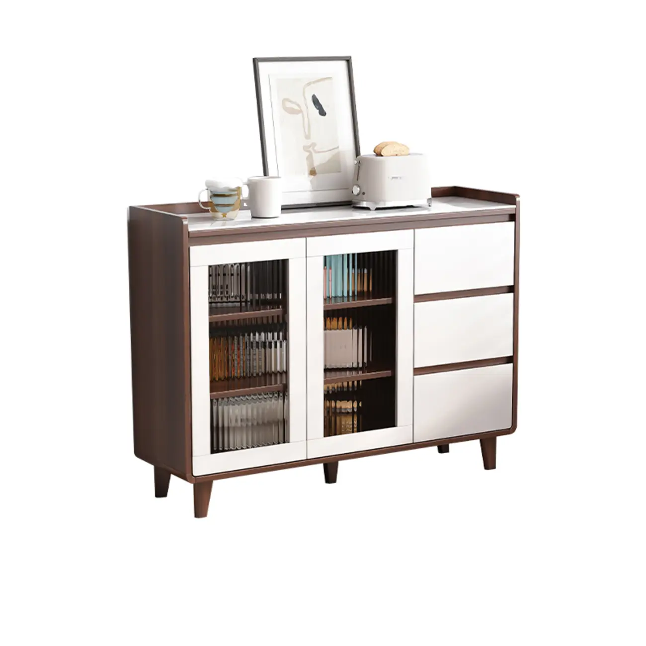 Modern Wood Buffet Stone Top Sideboard Storage Image - 13 | homeyfad