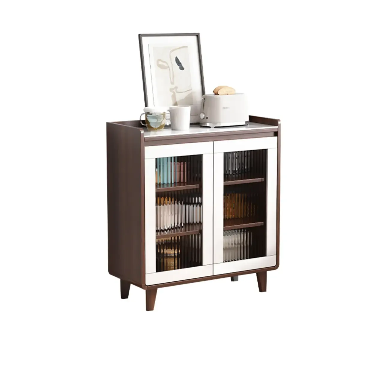 Modern Wood Buffet Stone Top Sideboard Storage Image - 15