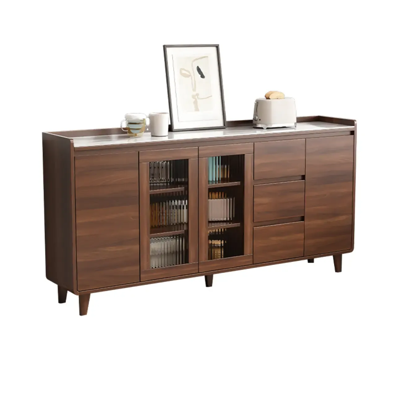 Modern Wood Buffet Stone Top Sideboard Storage | HomeyFad