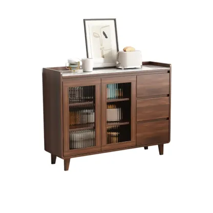 Modern Wood Buffet Stone Top Sideboard Storage Image - 24