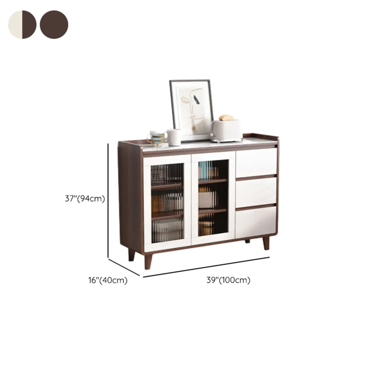 Modern Wood Buffet Stone Top Sideboard Storage Image - 27 | homeyfad