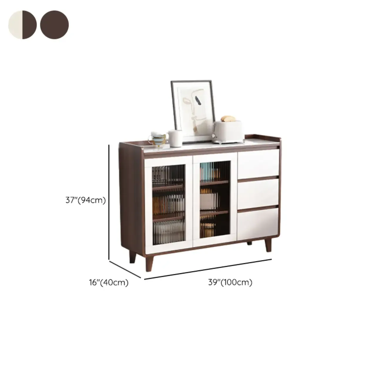 Modern Wood Buffet Stone Top Sideboard Storage Image - 27