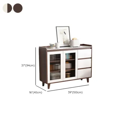 Modern Wood Buffet Stone Top Sideboard Storage Image - 27