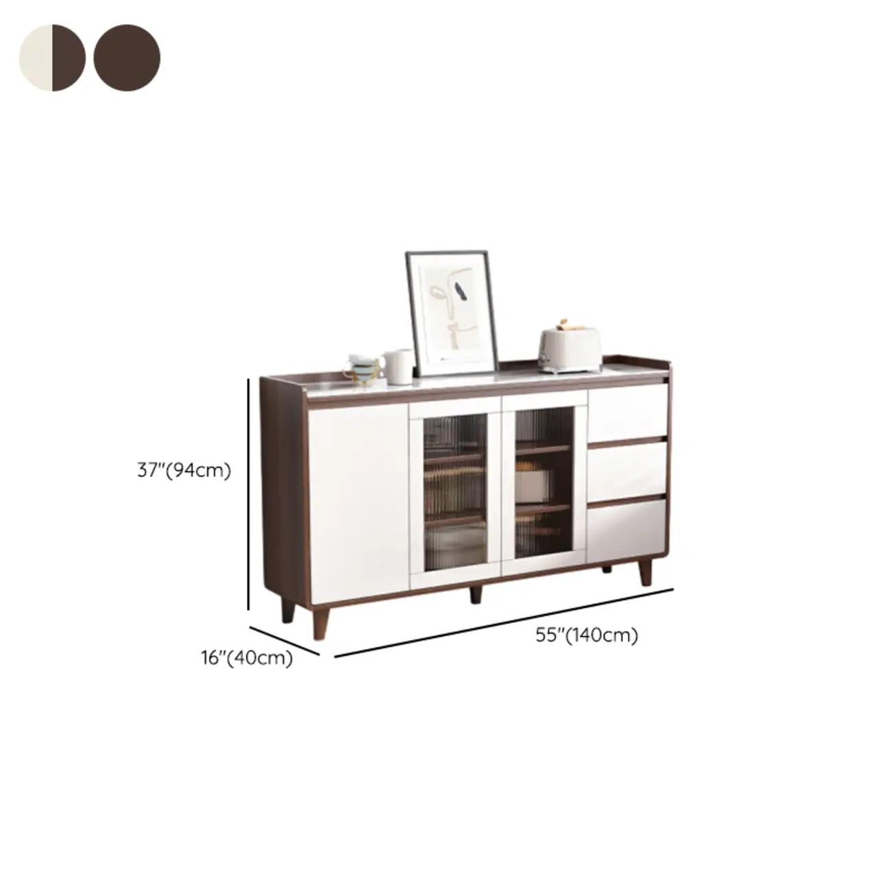 Modern Wood Buffet Stone Top Sideboard Storage Image - 29 | homeyfad