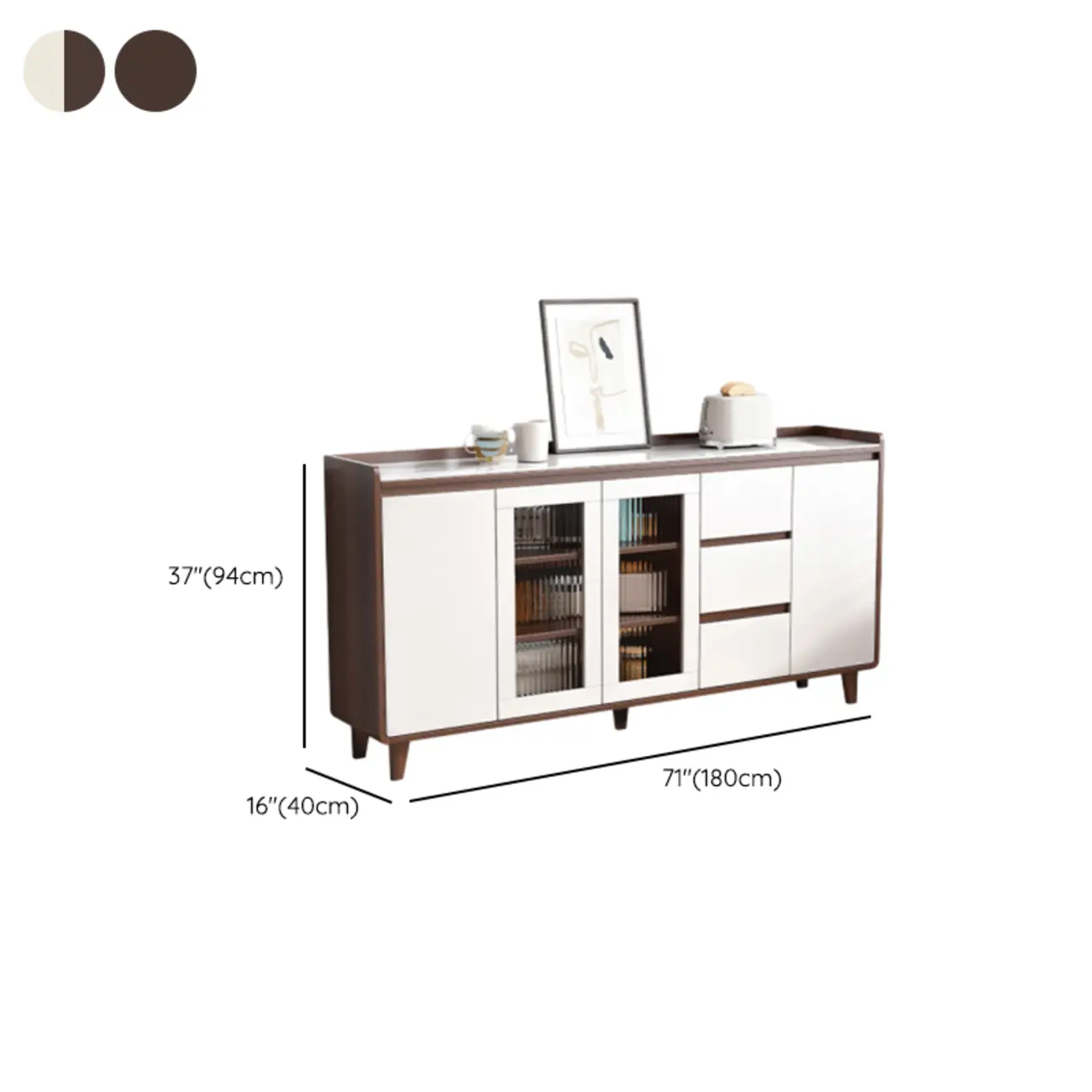 Modern Wood Buffet Stone Top Sideboard Storage Image - 31 | homeyfad