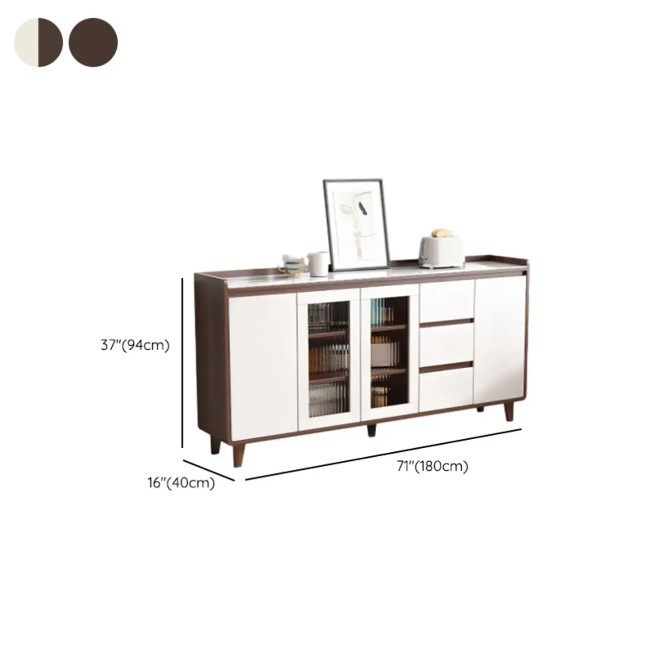 Modern Wood Buffet Stone Top Sideboard Storage Image - 31