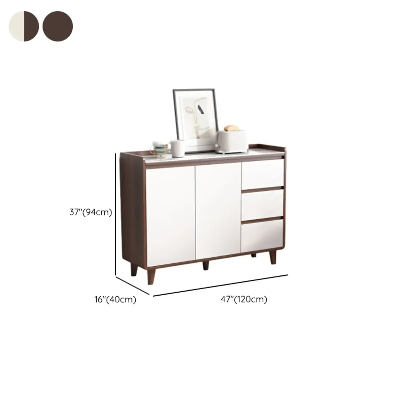 Modern Wood Buffet Stone Top Sideboard Storage Image - 34