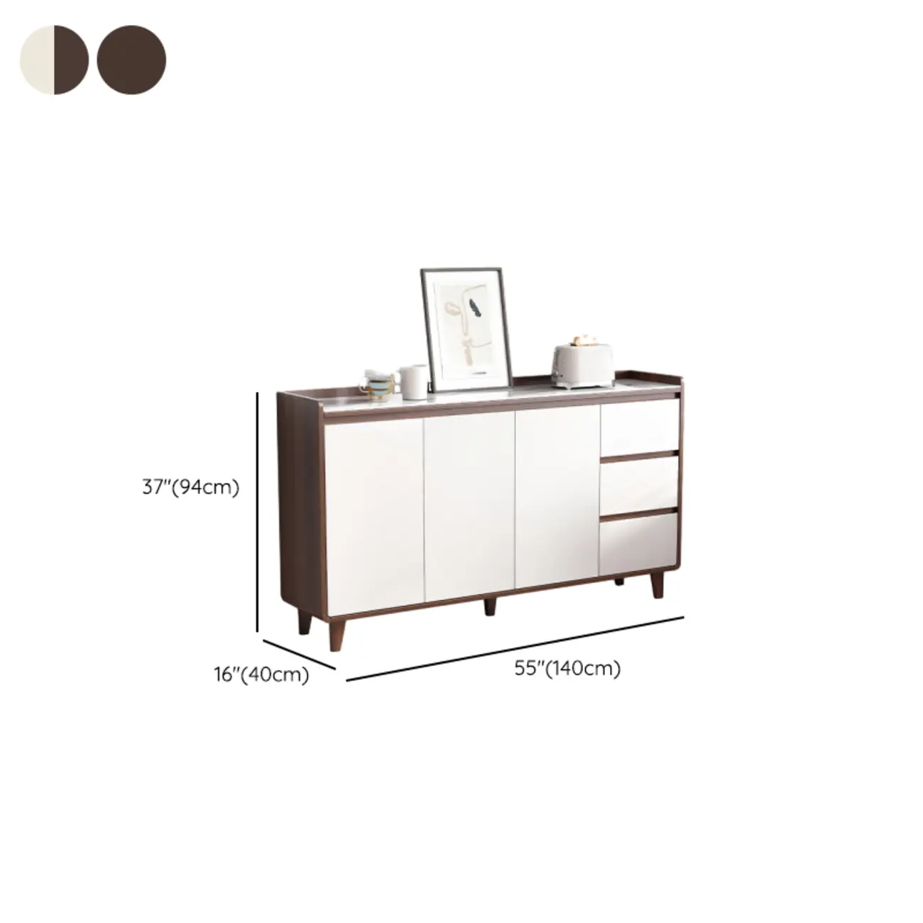 Modern Wood Buffet Stone Top Sideboard Storage Image - 35 | homeyfad