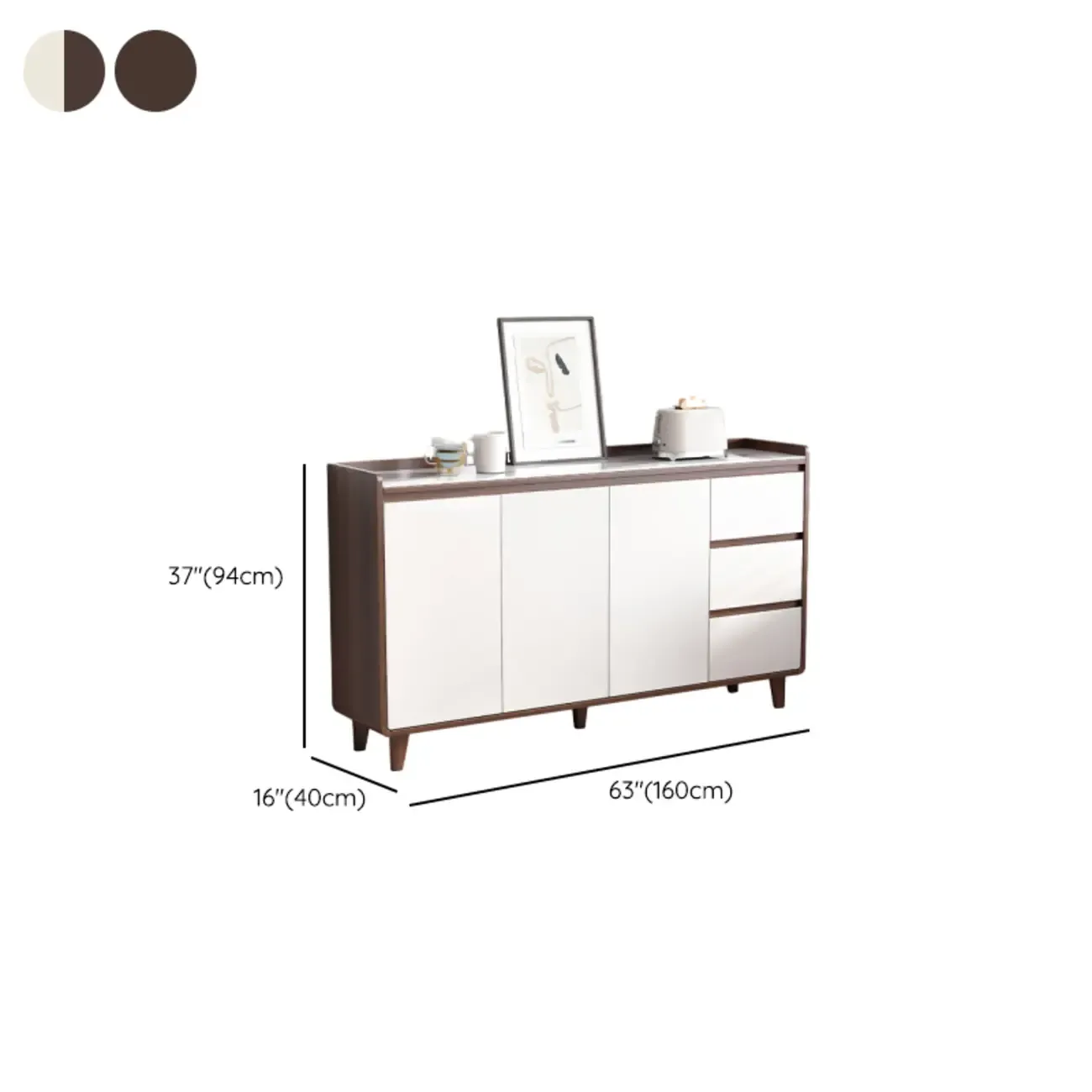 Modern Wood Buffet Stone Top Sideboard Storage Image - 36