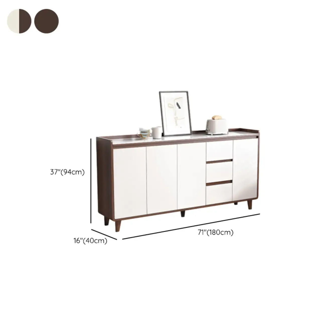 Modern Wood Buffet Stone Top Sideboard Storage Image - 37