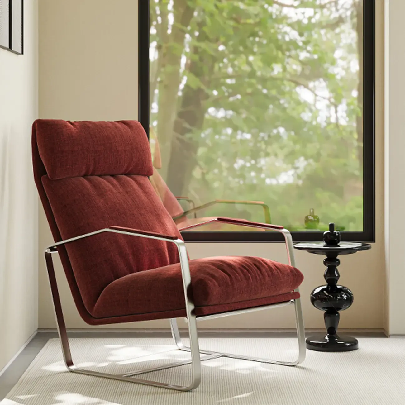 Modern Chenille High-Back Accent Chair With Arms Image - 1