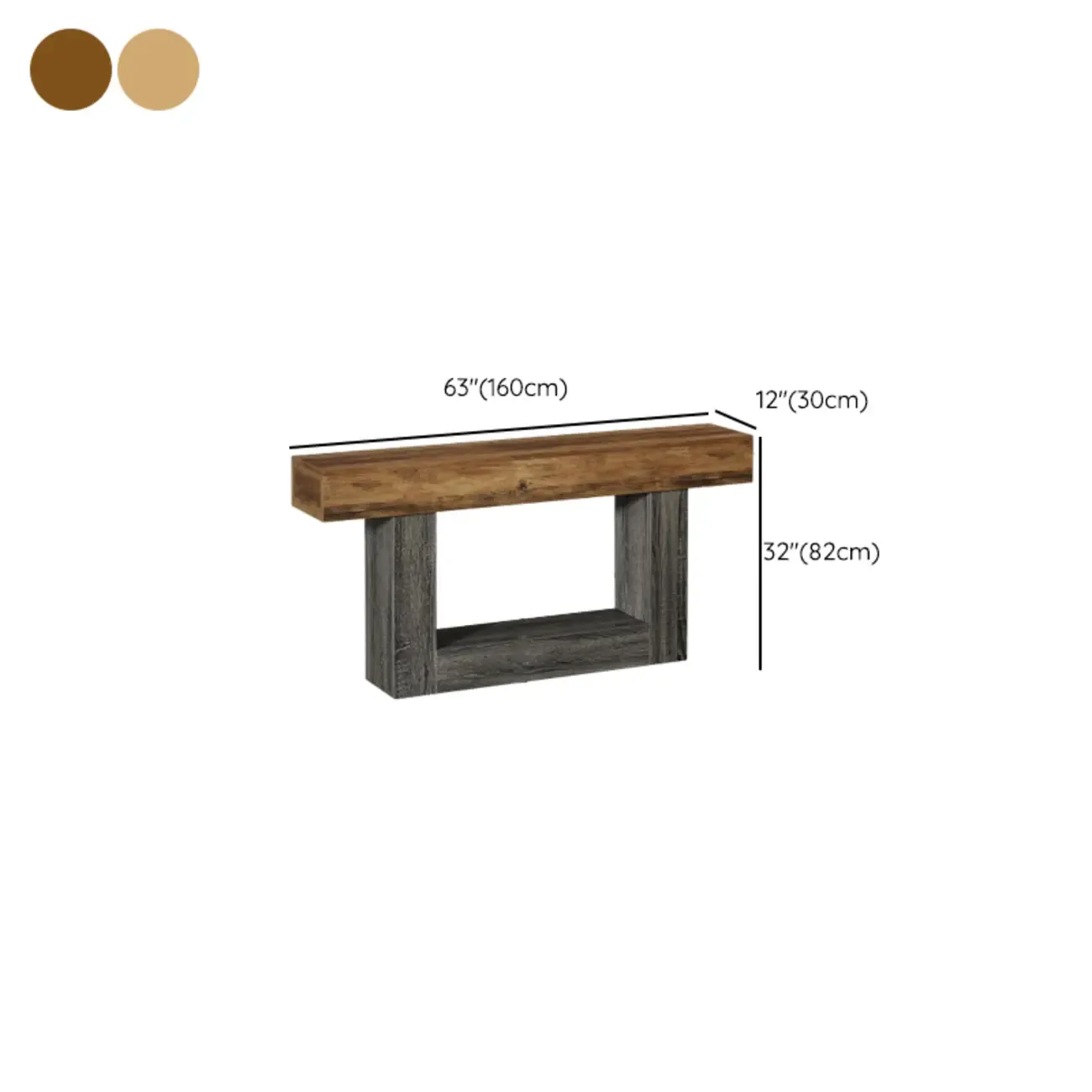 Rustic Country Wood Rectangle Console Table With Shelf #size