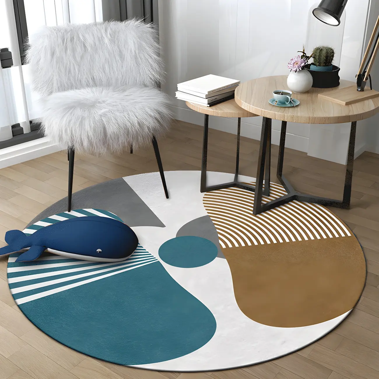 Modern Round Polyester Abstract Area Rug for Living Room Image - 1 | homeyfad