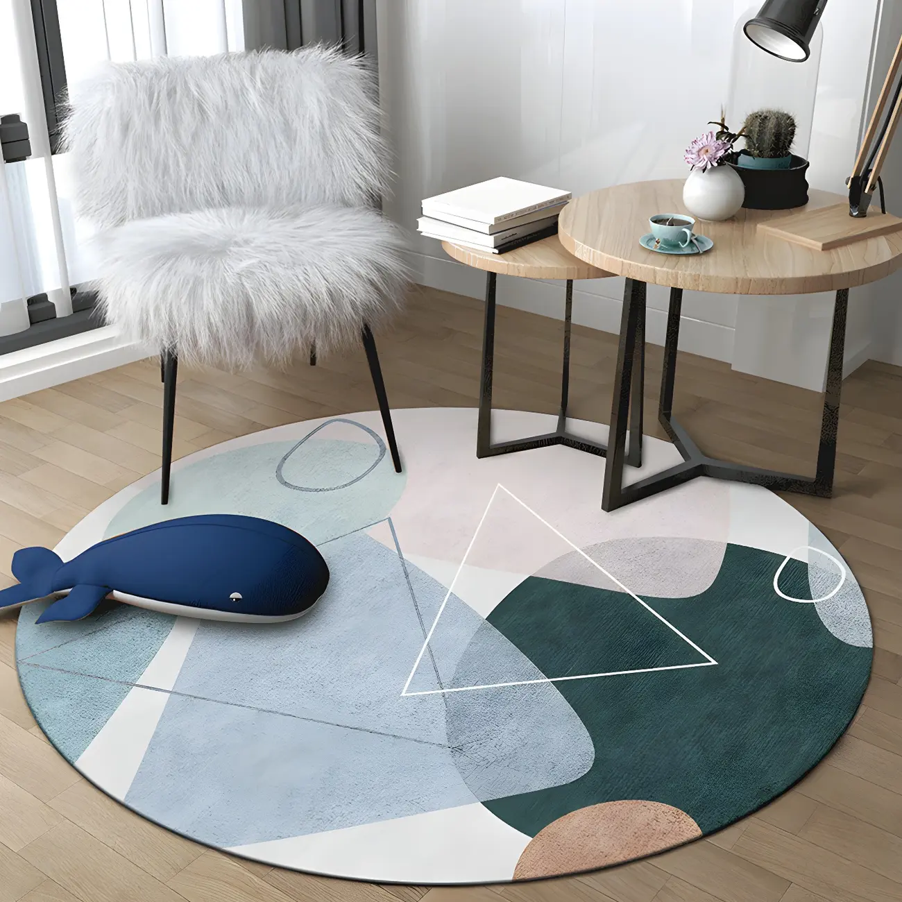 Modern Round Polyester Abstract Area Rug for Living Room Image - 2 | homeyfad
