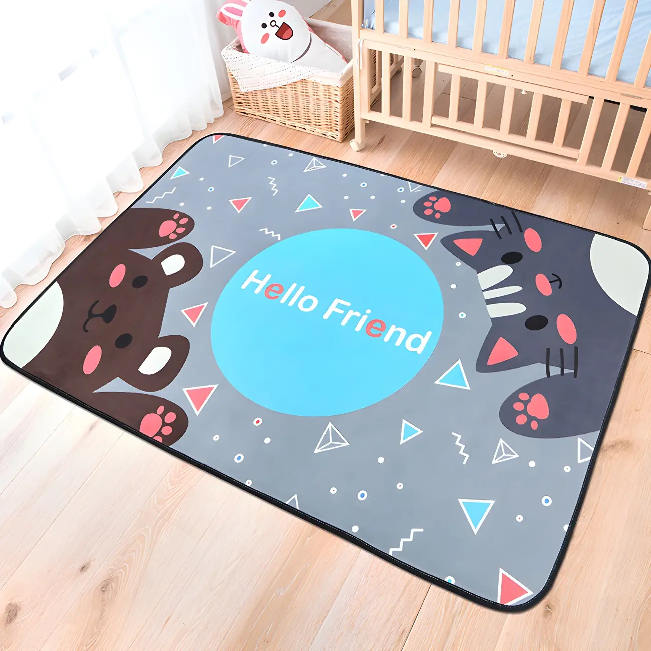 Grey Cartoon Polyester Kids Area Rug for Bedroom Image - 1 | homeyfad