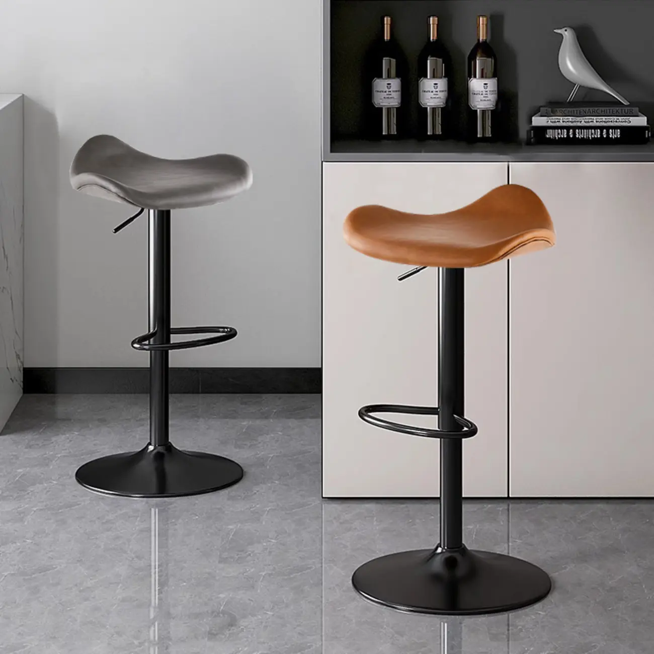 Adjustable Swivel Leather Modern Backless Bar Stools Image - 1 | homeyfad
