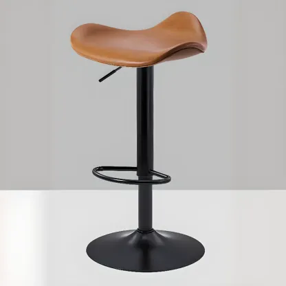 Adjustable Swivel Leather Modern Backless Bar Stools Image - 2