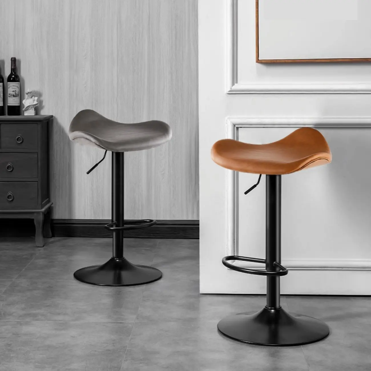 Adjustable Swivel Leather Modern Backless Bar Stools Image - 4 | homeyfad