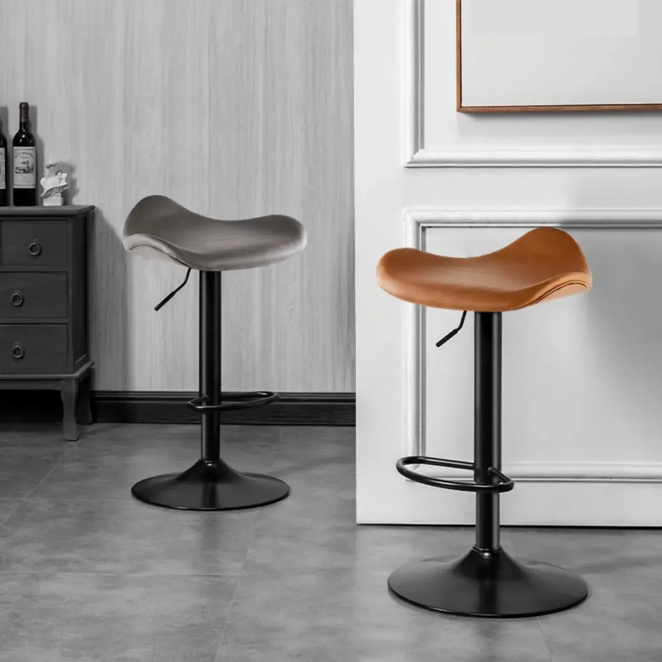 Adjustable Swivel Leather Modern Backless Bar Stools Image - 4