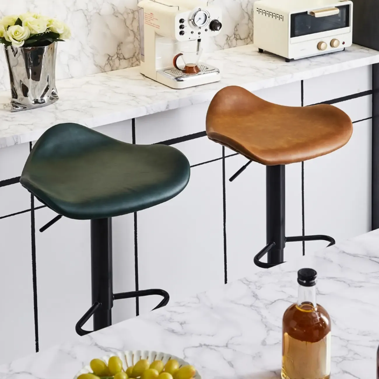 Adjustable Swivel Leather Modern Backless Bar Stools Image - 6
